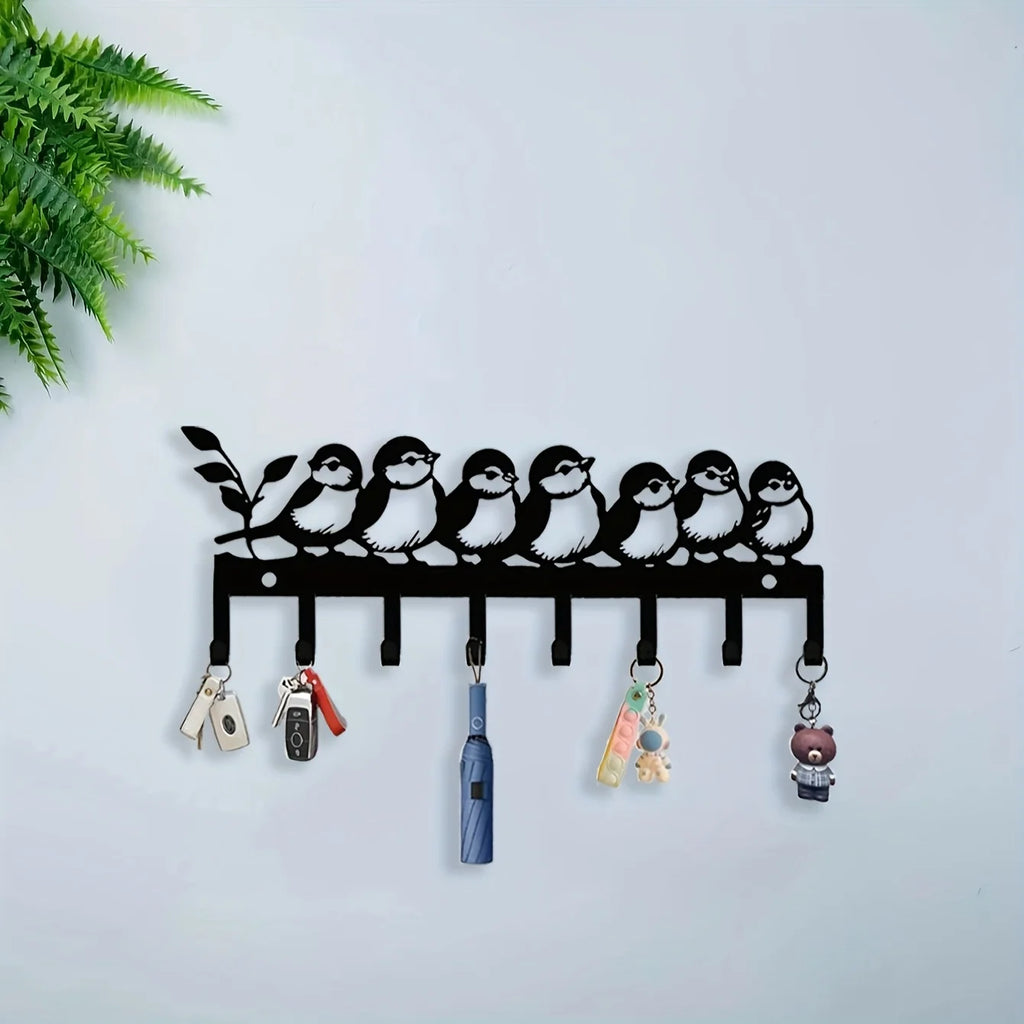 KAYOBI Key Holder Wall Mount with Cute Bird Pattern, Rustproof Powder Coated Entryway Hooks for Keys, Hats, Organizer Decor