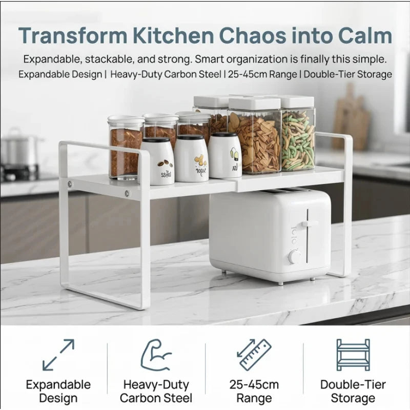 Kitchen Storage Rack under the Sink, Layered Shelf in the Cabinet, Countertop, Extendable Cabinet, Dish Storage Rack for Home
