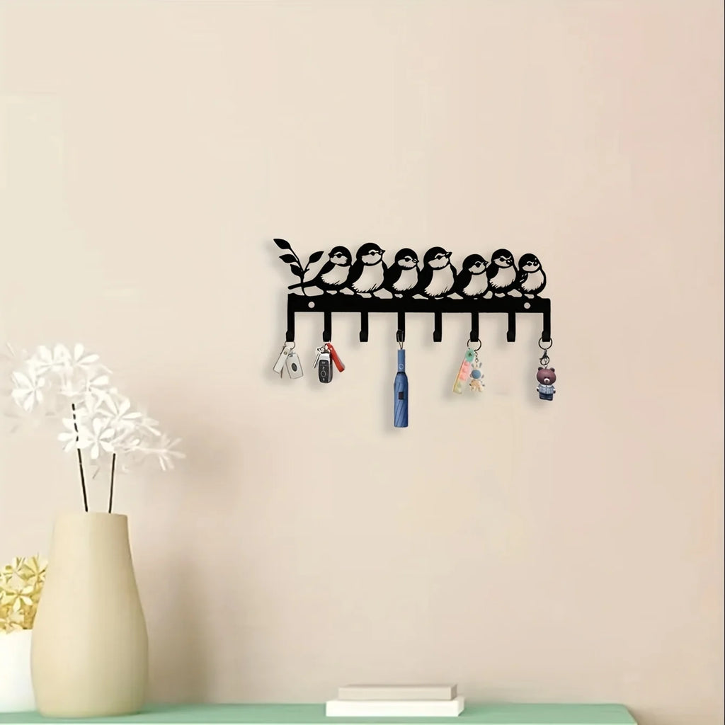 KAYOBI Key Holder Wall Mount with Cute Bird Pattern, Rustproof Powder Coated Entryway Hooks for Keys, Hats, Organizer Decor