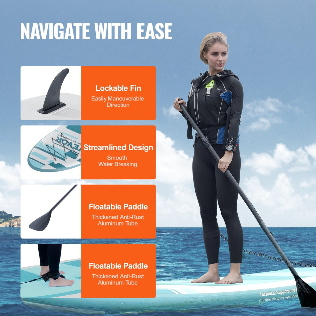 VEVOR Inflatable Stand Up Paddle Board, 152 mm Wide SUP Paddleboard, with Board Accessories, Pump, Paddle, Fin, Phone Bag, Backpack, Ankle Leash, Repair Kit, Non-slip Deck for Youth & Adults