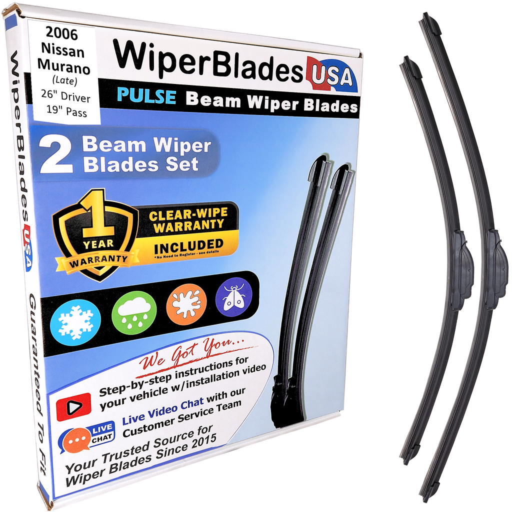 2006 Nissan Murano (Late) Wiper Blades w/1yr Wear Warranty (Set of 2) Wipers