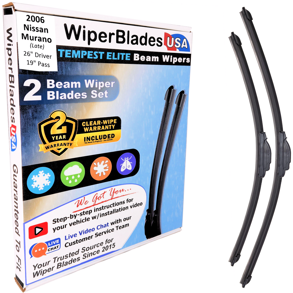 2006 Nissan Murano (Late) Wiper Blades w/2yr Wear Warranty (Set of 2) Wipers