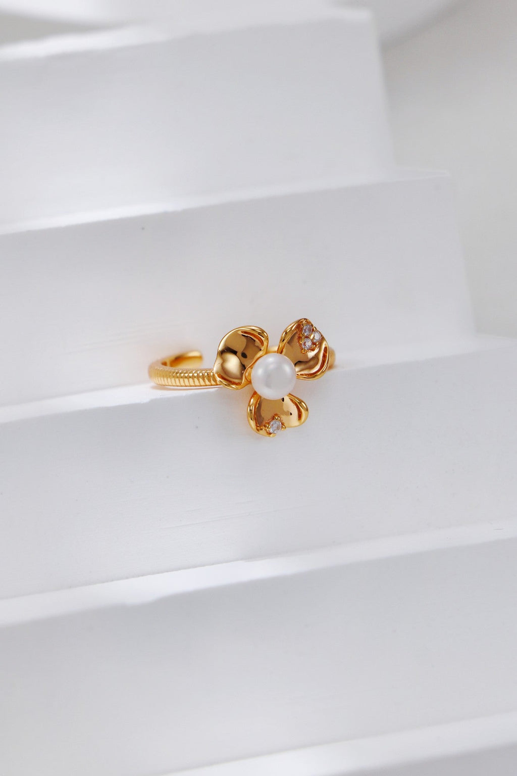 Petal Pearl and Zirconia Ring