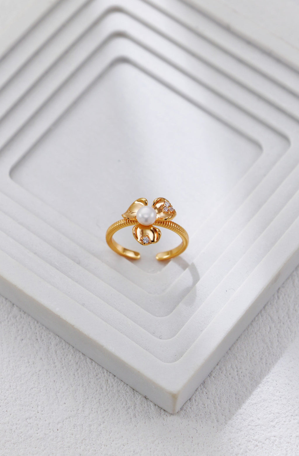 Petal Pearl and Zirconia Ring