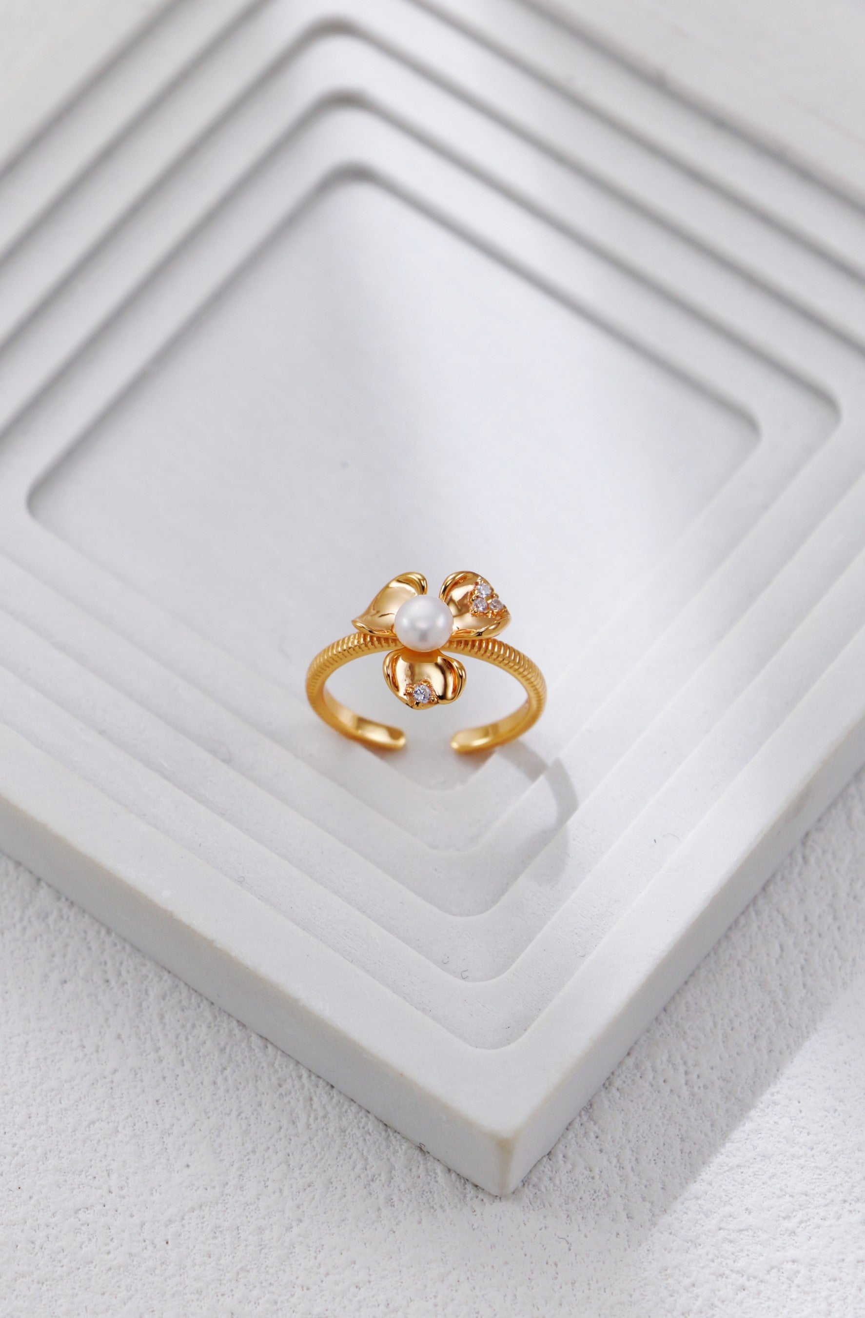 Petal Pearl and Zirconia Ring